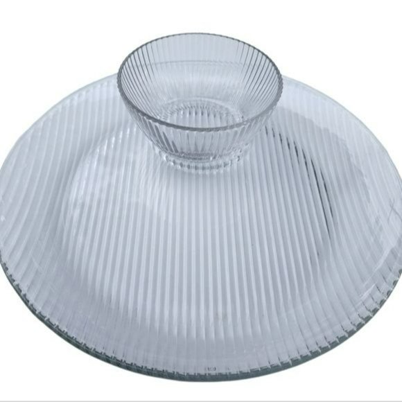 Vintage Anchor Hocking Entertainers Ribbed Glass Relish Chip And Dip Set 2 pcs - Picture 3 of 14